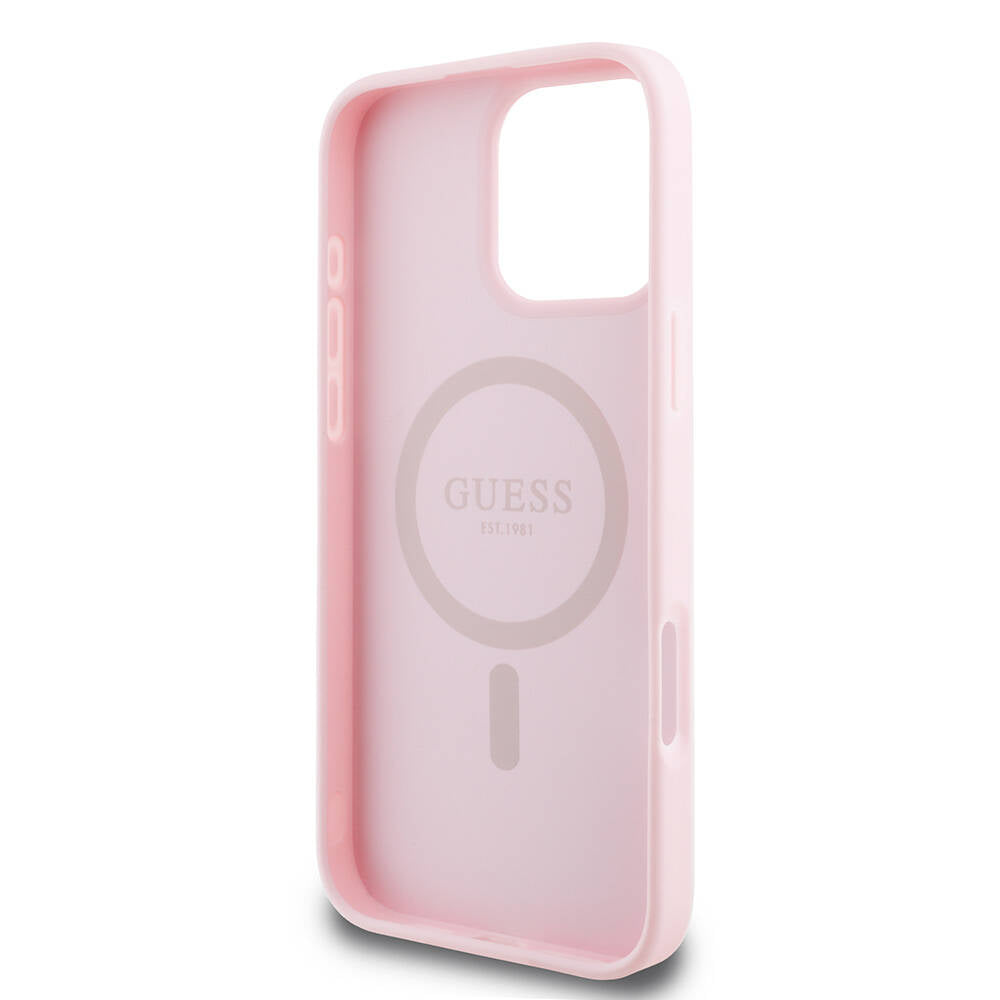 Coque MagSafe pour Apple iPhone 16 Pro, Guess, Grained Gold Ring, Rose