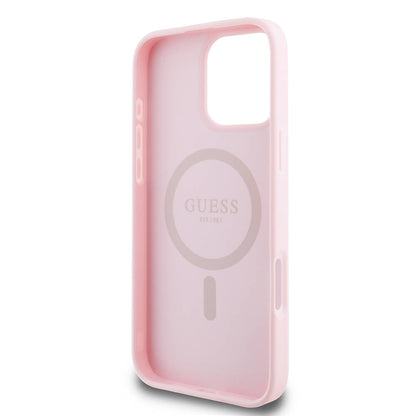 Coque MagSafe pour Apple iPhone 16 Pro, Guess, Grained Gold Ring, Rose