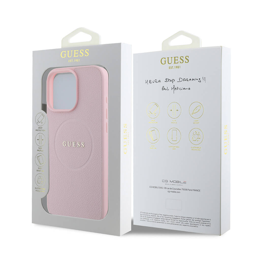 Coque MagSafe pour Apple iPhone 16 Pro, Guess, Grained Gold Ring, Rose