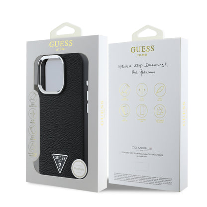Étui MagSafe pour Apple iPhone 16 Pro, Guess, Logo Triangle Grainé, Noir