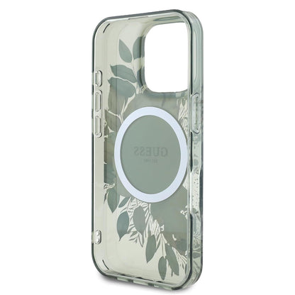 Coque MagSafe pour Apple iPhone 16 Pro, Guess, IML Flower & Tonal Circle, Vert