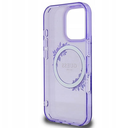 MagSafe Case for Apple iPhone 16 Pro, Guess, IML Flowers Wreath, Purple