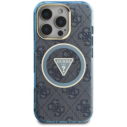 Étui MagSafe pour Apple iPhone 16 Pro, Guess, IML Glitter 4G Circle Triangle, Bleu