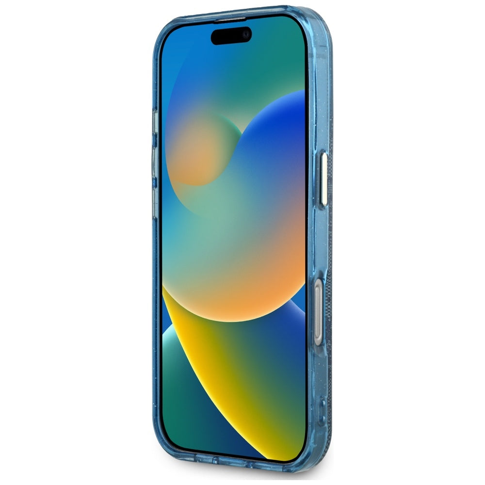 Étui MagSafe pour Apple iPhone 16 Pro, Guess, IML Glitter 4G Circle Triangle, Bleu