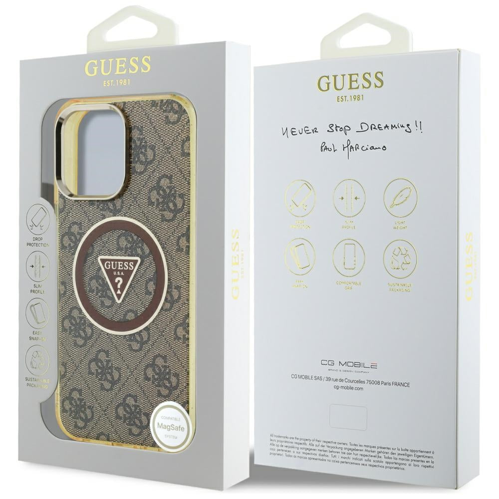 Étui MagSafe pour Apple iPhone 16 Pro, Guess, IML Glitter 4G Circle Triangle, Marron