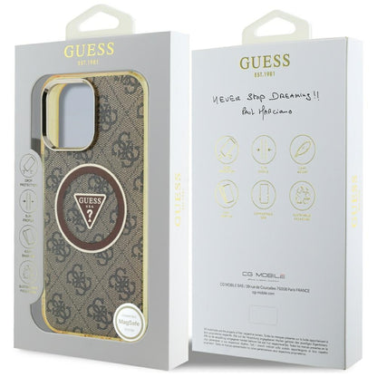 Étui MagSafe pour Apple iPhone 16 Pro, Guess, IML Glitter 4G Circle Triangle, Marron
