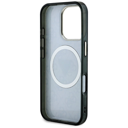 Étui MagSafe pour Apple iPhone 16 Pro, Guess, IML Glitter 4G Circle Triangle, Noir