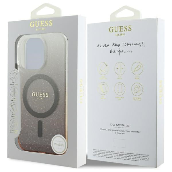 Étui MagSafe pour Apple iPhone 16 Pro, Guess, IML Glitter Gradient, Marron