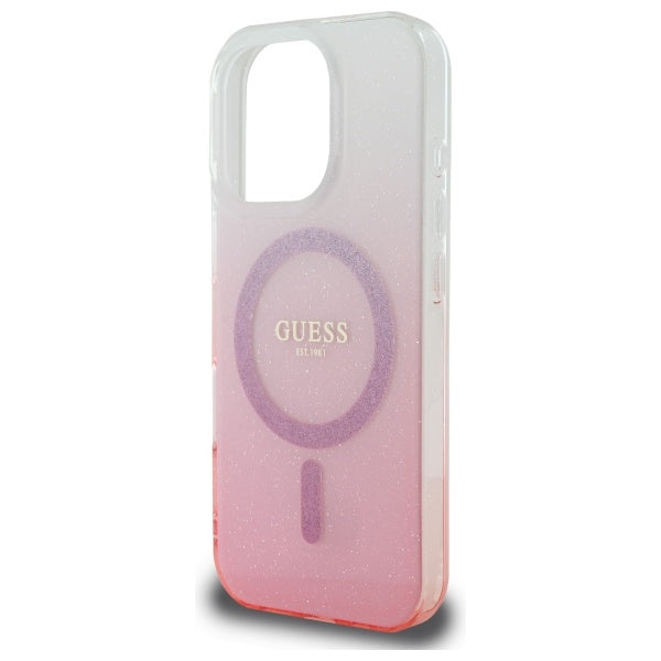 Coque MagSafe pour Apple iPhone 16 Pro, Guess, IML Glitter Gradient, Rose