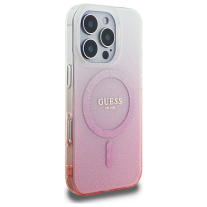 Coque MagSafe pour Apple iPhone 16 Pro, Guess, IML Glitter Gradient, Rose