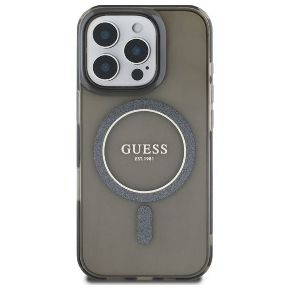 Étui MagSafe pour Apple iPhone 16 Pro, Guess, IML Glitter Ring, Noir