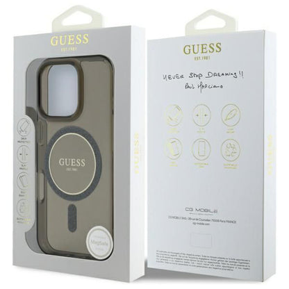 Étui MagSafe pour Apple iPhone 16 Pro, Guess, IML Glitter Ring, Noir