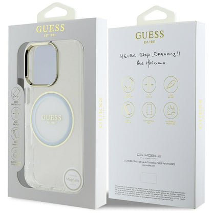 Coque MagSafe pour Apple iPhone 16 Pro, Guess, IML Cercle Métallique Coloré, Blanc