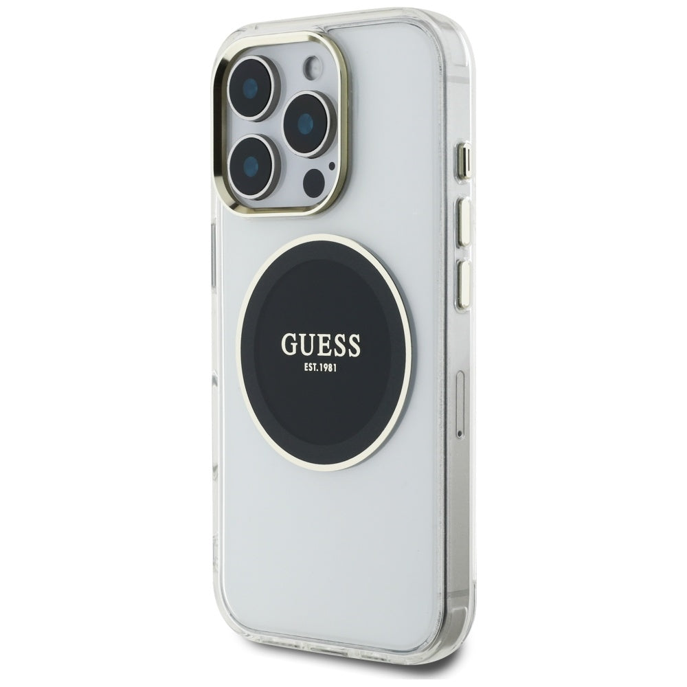 Étui MagSafe pour Apple iPhone 16 Pro, Guess, IML Cercle Métallique Coloré, Noir