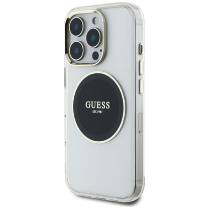 Étui MagSafe pour Apple iPhone 16 Pro, Guess, IML Cercle Métallique Coloré, Noir