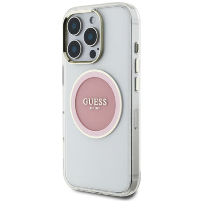 Étui MagSafe pour Apple iPhone 16 Pro, Guess, IML Cercle Métallique Coloré, Rose