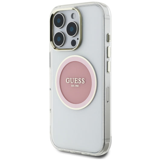 Étui MagSafe pour Apple iPhone 16 Pro, Guess, IML Cercle Métallique Coloré, Rose