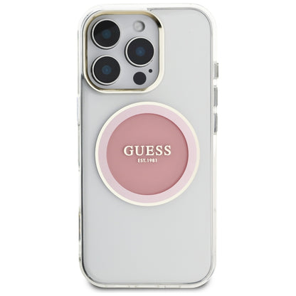 Étui MagSafe pour Apple iPhone 16 Pro, Guess, IML Cercle Métallique Coloré, Rose