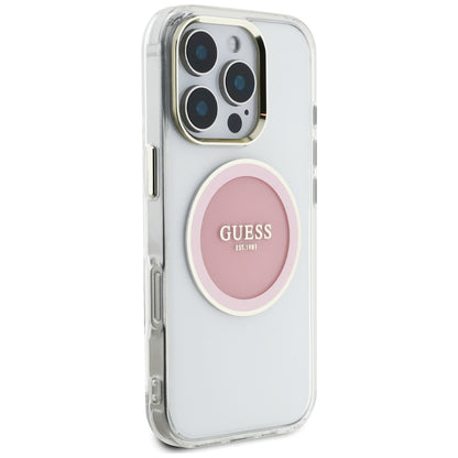 Étui MagSafe pour Apple iPhone 16 Pro, Guess, IML Cercle Métallique Coloré, Rose
