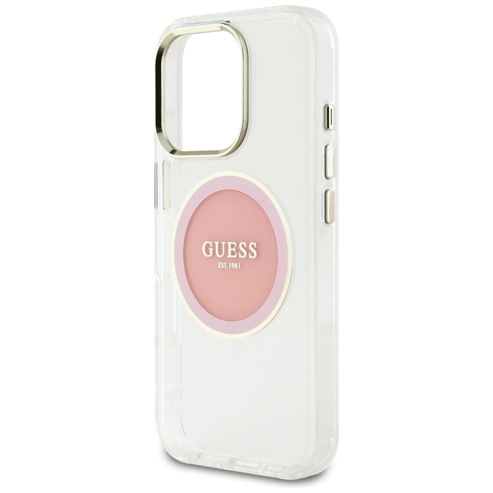 Étui MagSafe pour Apple iPhone 16 Pro, Guess, IML Cercle Métallique Coloré, Rose