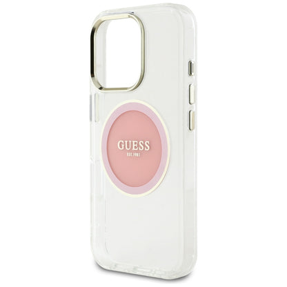 Étui MagSafe pour Apple iPhone 16 Pro, Guess, IML Cercle Métallique Coloré, Rose