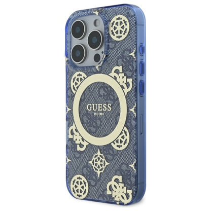 Étui MagSafe pour Apple iPhone 16 Pro, Guess, IML Peony On 4G Background, Bleu