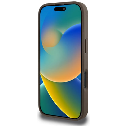 Étui MagSafe pour Apple iPhone 16 Pro, Guess, Peony Grained Hot Stamp Triangle, Marron