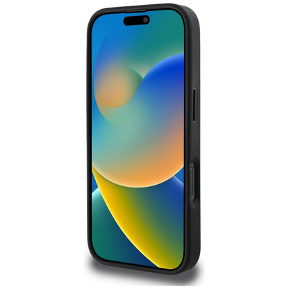 Coque MagSafe pour Apple iPhone 16 Pro, Guess, Peony Grained Hot Stamp Triangle, Noire