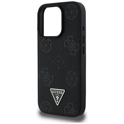 Coque MagSafe pour Apple iPhone 16 Pro, Guess, Peony Grained Hot Stamp Triangle, Noire