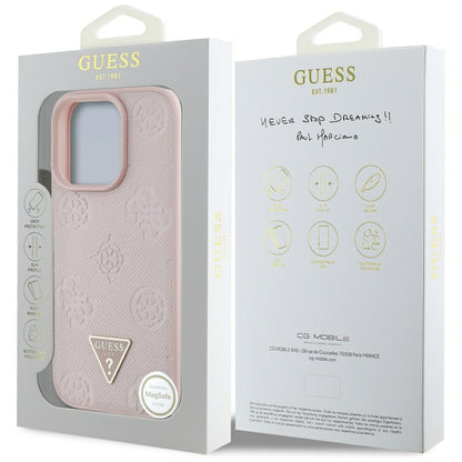 Coque MagSafe pour Apple iPhone 16 Pro, Guess, Peony Grained Hot Stamp Triangle, Rose
