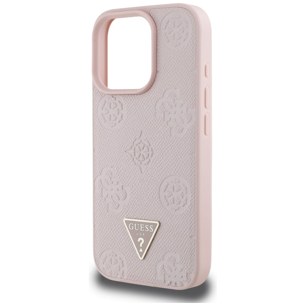 Coque MagSafe pour Apple iPhone 16 Pro, Guess, Peony Grained Hot Stamp Triangle, Rose