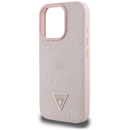Coque MagSafe pour Apple iPhone 16 Pro, Guess, Peony Grained Hot Stamp Triangle, Rose