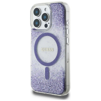 Coque MagSafe pour Apple iPhone 16 Pro, Guess, Resin Bottom Glitter, Violet