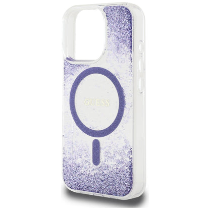 Coque MagSafe pour Apple iPhone 16 Pro, Guess, Resin Bottom Glitter, Violet