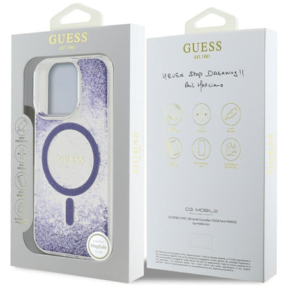 Coque MagSafe pour Apple iPhone 16 Pro, Guess, Resin Bottom Glitter, Violet