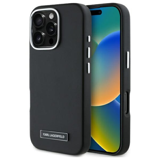 Coque MagSafe pour Apple iPhone 16 Pro, Karl Lagerfeld, FW Metal Plate, Noire