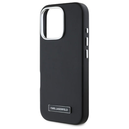 Coque MagSafe pour Apple iPhone 16 Pro, Karl Lagerfeld, FW Metal Plate, Noire
