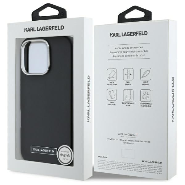 Coque MagSafe pour Apple iPhone 16 Pro, Karl Lagerfeld, FW Metal Plate, Noire
