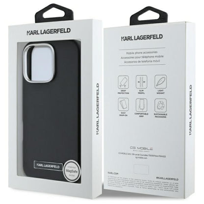 Coque MagSafe pour Apple iPhone 16 Pro, Karl Lagerfeld, FW Metal Plate, Noire