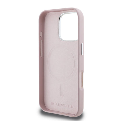 Coque MagSafe pour Apple iPhone 16 Pro, Karl Lagerfeld, Plaque Métallique FW, Rose