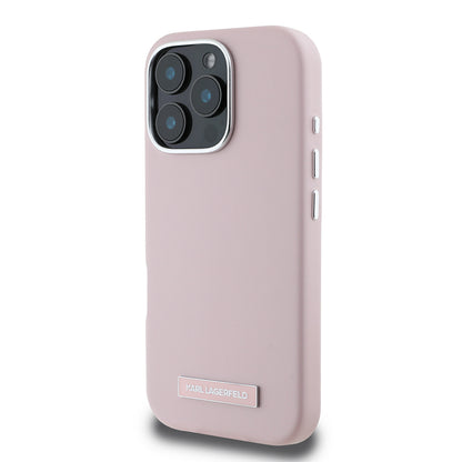Coque MagSafe pour Apple iPhone 16 Pro, Karl Lagerfeld, Plaque Métallique FW, Rose