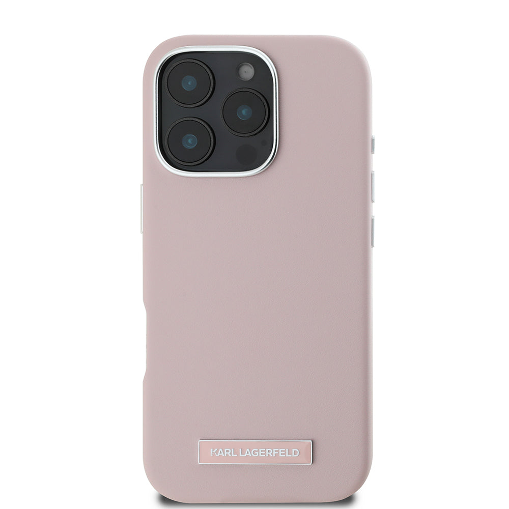Coque MagSafe pour Apple iPhone 16 Pro, Karl Lagerfeld, Plaque Métallique FW, Rose