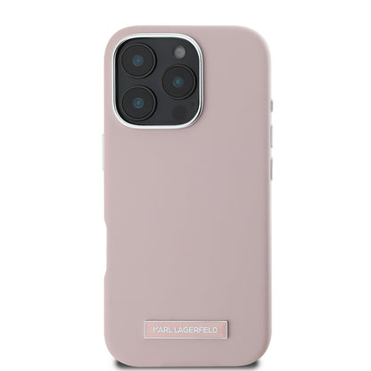 Coque MagSafe pour Apple iPhone 16 Pro, Karl Lagerfeld, Plaque Métallique FW, Rose