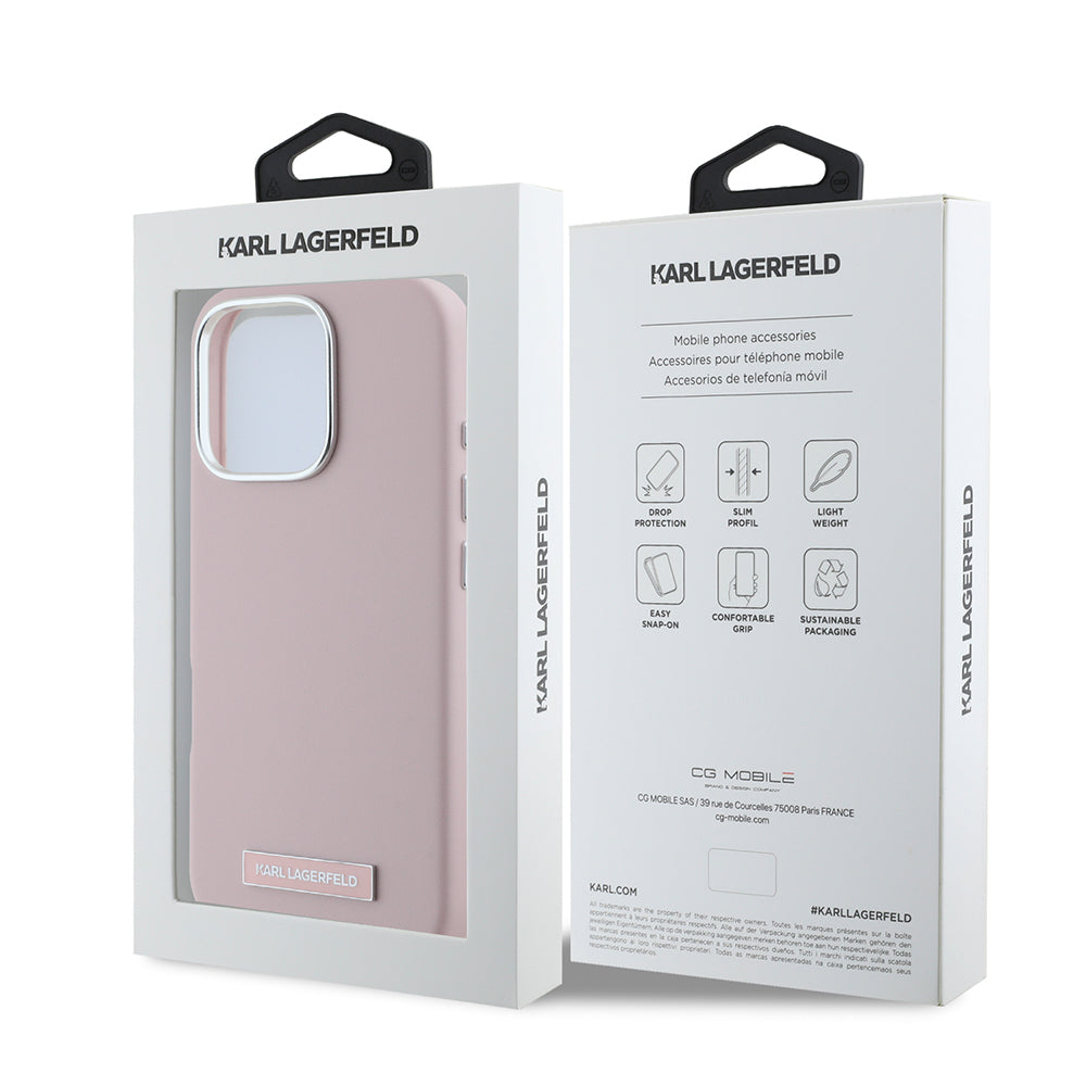 Coque MagSafe pour Apple iPhone 16 Pro, Karl Lagerfeld, Plaque Métallique FW, Rose