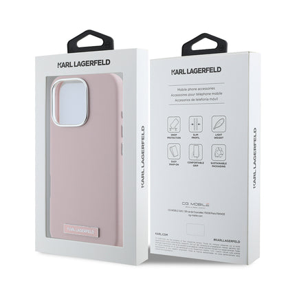Coque MagSafe pour Apple iPhone 16 Pro, Karl Lagerfeld, Plaque Métallique FW, Rose