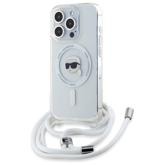 Étui MagSafe pour Apple iPhone 16 Pro, Karl Lagerfeld, IML Crossbody Karl's Head, Transparent