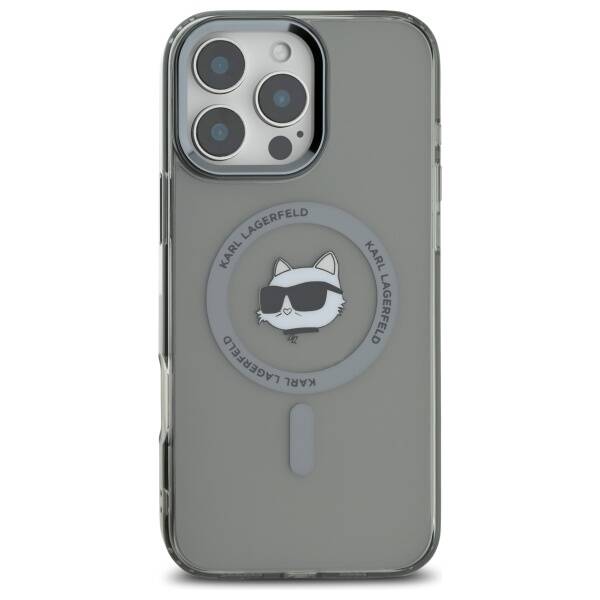 Housse MagSafe pour Apple iPhone 16 Pro, Karl Lagerfeld, IML Metal Choupette's Head, Noire