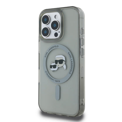 Housse MagSafe pour Apple iPhone 16 Pro, Karl Lagerfeld, IML Metal Karl & Choupette's Heads, Noire