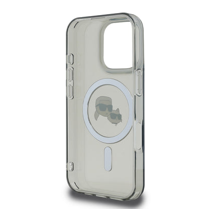 Housse MagSafe pour Apple iPhone 16 Pro, Karl Lagerfeld, IML Metal Karl & Choupette's Heads, Noire