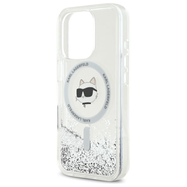 Housse MagSafe pour Apple iPhone 16 Pro, Karl Lagerfeld, Liquid Glitter Choupette's Head, Transparente